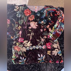 Johnny Was Multicolor Floral Velvet Long Sleeve Top